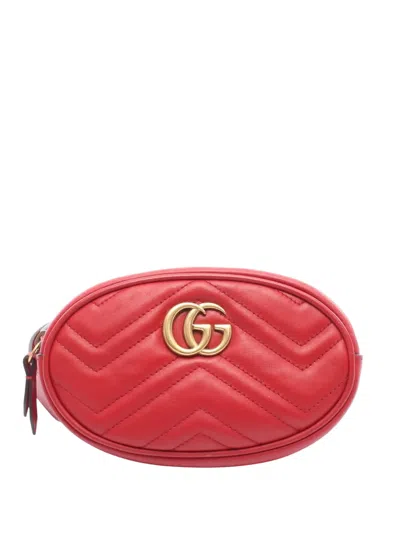 Pre-owned Gucci 2016-2025 Gg Marmont Leather Belt Bag In Red
