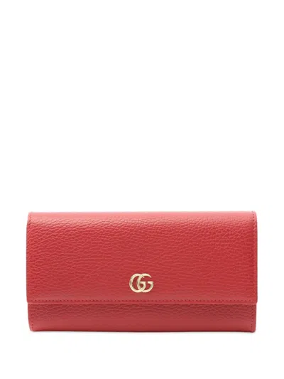 Pre-owned Gucci 2016-2025 Gg Marmont Leather Continental Wallet Long Wallets In Red