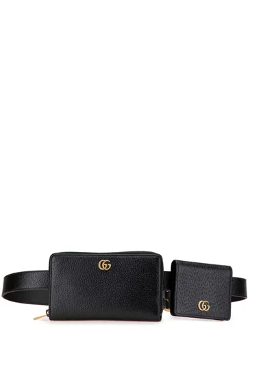 Pre-owned Gucci 2016-2025 Gg Marmont Leather Double Belt Bag In Black
