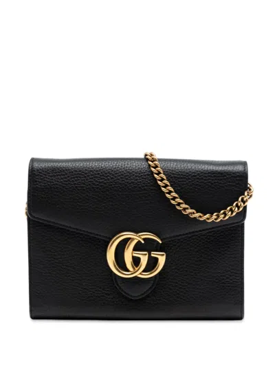 Pre-owned Gucci 2016-2025 Gg Marmont Leather Wallet On Chain Crossbody Bag In Black