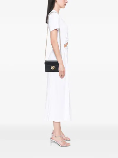 Pre-owned Gucci 2016-2025 Gg Marmont Leather Wallet On Chain Crossbody Bag In Black