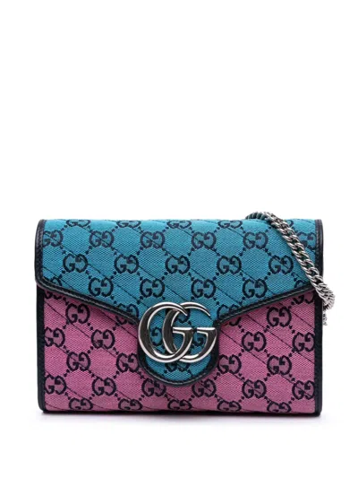 Pre-owned Gucci 2016-2025 Gg Marmont Matelasse Diagonal Canvas Chain Wallet Shoulder Bag
