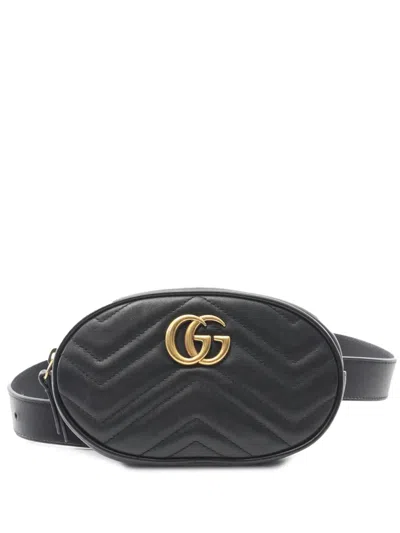 Pre-owned Gucci 2016-2025 Gg Marmont Matelasse Leather Belt Bag In Black