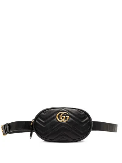 Pre-owned Gucci 2016-2025 Gg Marmont Matelasse Leather Belt Bag In Black