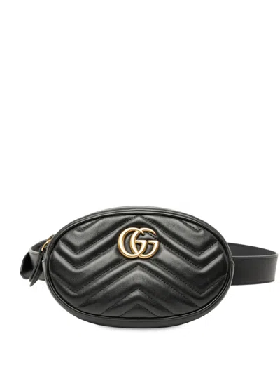 Pre-owned Gucci 2016-2025 Gg Marmont Matelasse Leather Belt Bag In Black