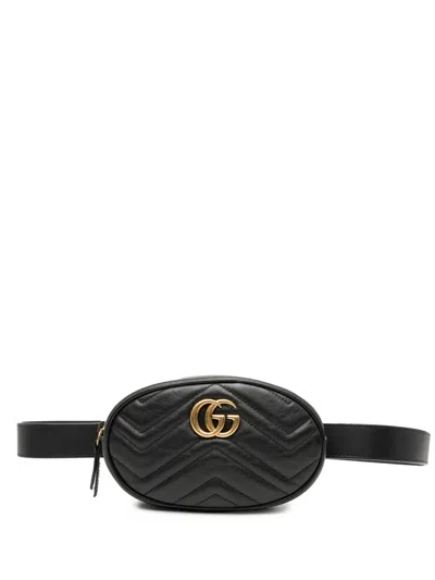 Pre-owned Gucci 2016-2025 Gg Marmont Matelasse Leather Belt Bag In Black