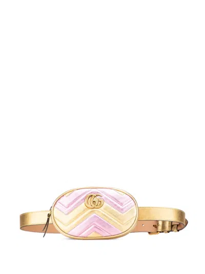 Pre-owned Gucci 2016-2025 Gg Marmont Matelasse Leather Belt Bag In Gold