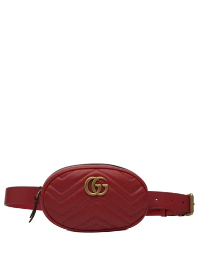 Pre-owned Gucci 2016-2025 Gg Marmont Matelasse Leather Belt Bag In Red