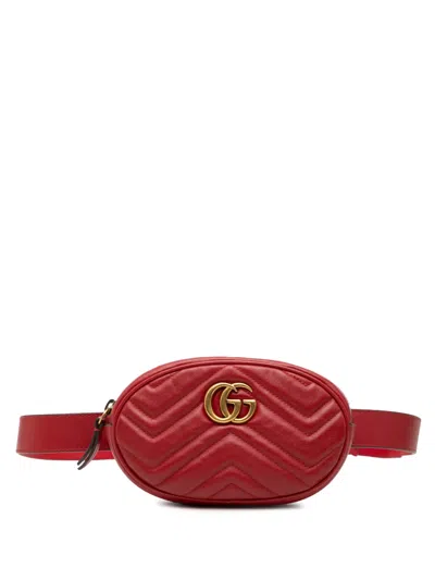 Pre-owned Gucci 2016-2025 Gg Marmont Matelasse Leather Belt Bag In Red