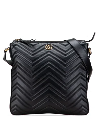Pre-owned Gucci 2016-2025 Gg Marmont Matelasse Leather Crossbody Bag In Black