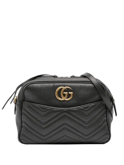 Pre-owned Gucci 2016-2025 Gg Marmont Matelasse Leather Crossbody Bag In Black