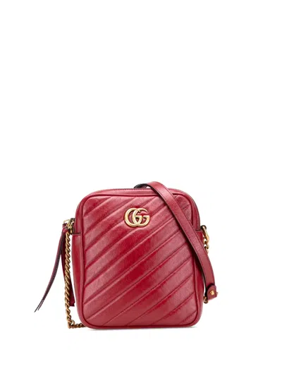Pre-owned Gucci 2016-2025 Gg Marmont Matelasse Leather Double Zip Crossbody Bag In Red