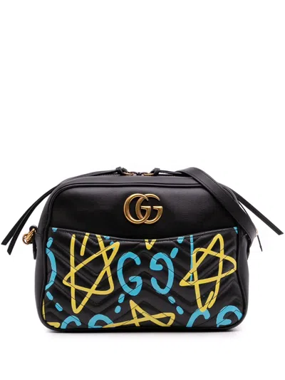 Pre-owned Gucci 2016-2025 Gg Marmont Matelasse Leather  Ghost Crossbody Bag In Black