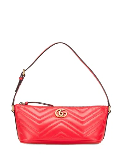 Pre-owned Gucci 2016-2025 Gg Marmont Matelasse Leather Shoulder Bag In Red