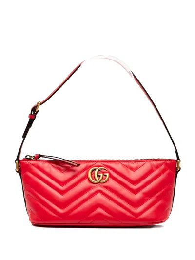 Pre-owned Gucci 2016-2025 Gg Marmont Matelasse Leather Shoulder Bag In Red