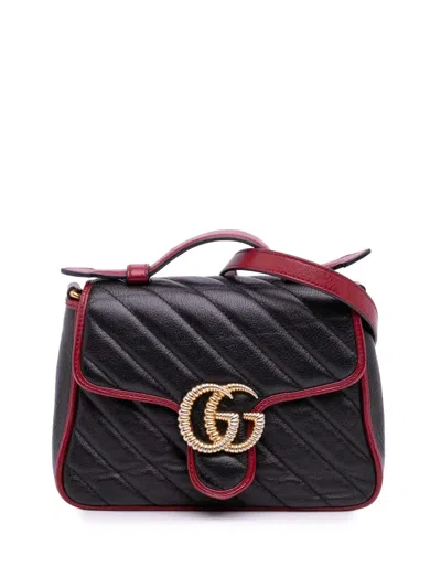 Pre-owned Gucci 2016-2025 Gg Marmont Matelasse Leather Torchon Top Handle Bag Satchel In Black