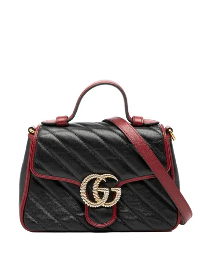 Pre-owned Gucci 2016-2025 Gg Marmont Matelasse Leather Torchon Top Handle Bag Satchel In Black