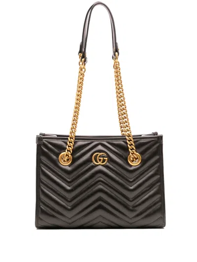 Pre-owned Gucci 2016-2025 Gg Marmont Matelasse Leather Tote Bag In Black