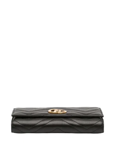 Pre-owned Gucci 2016-2025 Gg Marmont Matelasse Leather Wallet Long Wallets In Black