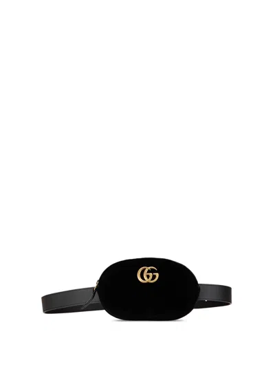 Pre-owned Gucci 2016-2025 Gg Marmont Matelasse Velvet Belt Bag In Black