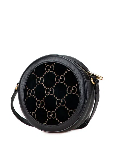 Pre-owned Gucci 2016-2025 Gg Marmont Velvet Round Crossbody Bag In Black