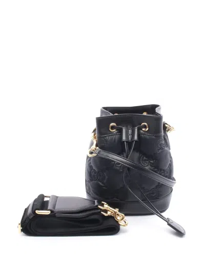 Pre-owned Gucci 2016-2025 Gg Matelasse Leather Bucket Bag In Black