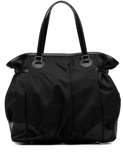 Pre-owned Gucci 2016-2025 Gg Nylon Full Moon Tote Bag In Black