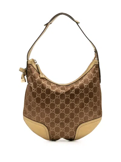 Pre-owned Gucci 2016-2025 Gg Nylon Princy Hobo Bag In Brown
