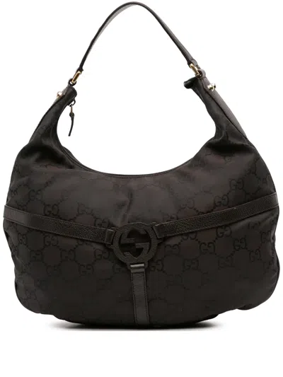 Pre-owned Gucci 2016-2025 Gg Nylon Reins Hobo Bag In Brown