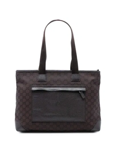 Pre-owned Gucci 2016-2025 Gg Nylon Tote Bag In Brown