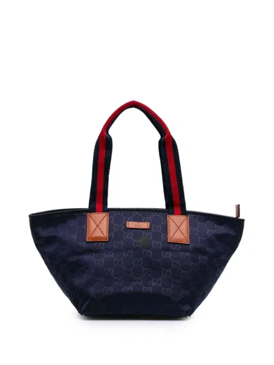 Pre-owned Gucci 2016-2025 Gg Nylon Web Tote Bag In Blue