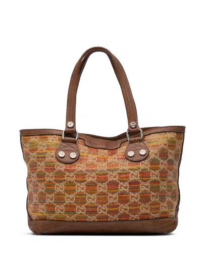 Pre-owned Gucci 2016-2025 Gg Straw Libeccio Sunset Tote Bag In Brown