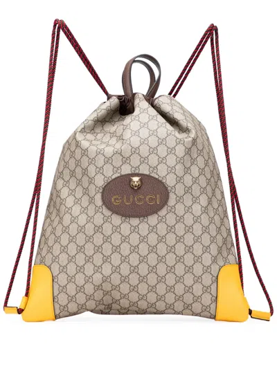 Pre-owned Gucci 2016-2025 Gg Supreme Animalier Backpack In Brown