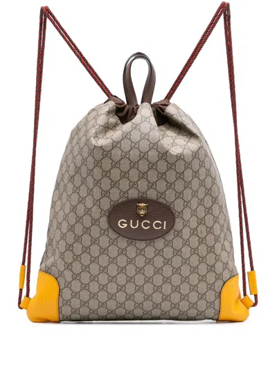 Pre-owned Gucci 2016-2025 Gg Supreme Animalier Backpack In Brown