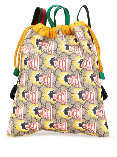 Pre-owned Gucci 2016-2025 Gg Supreme Baboon Children's Backpack In Brown