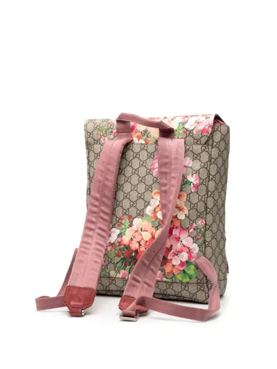 Pre-owned Gucci 2016-2025 Gg Supreme Blooms Single Buckle Backpack In Brown