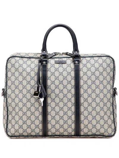 Pre-owned Gucci 2016-2025 Gg Supreme Business Bag In Gray