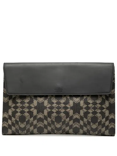 Pre-owned Gucci 2016-2025 Gg Supreme Caleido Clutch Bag In Black