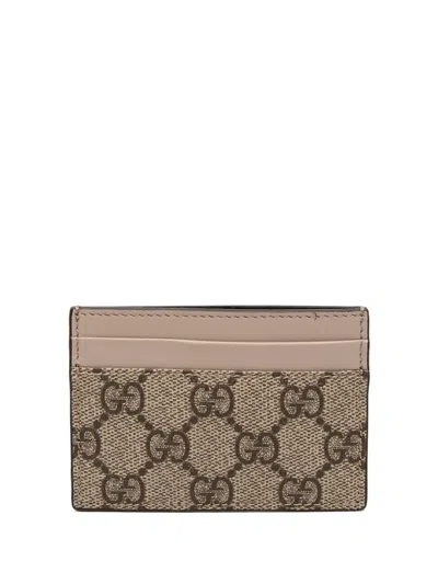 Pre-owned Gucci 2016-2025 Gg Supreme Card Holder In Brown