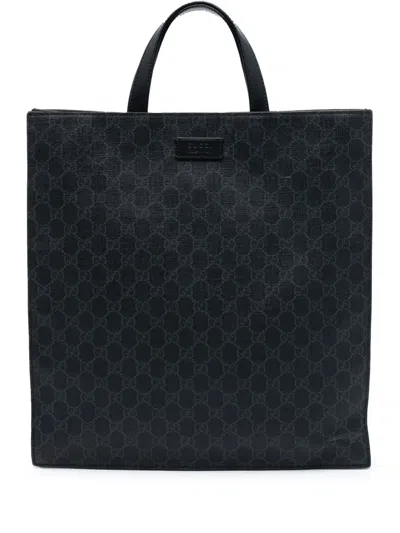 Pre-owned Gucci 2016-2025 Gg Supreme Convertible Soft Tote Satchel In Black