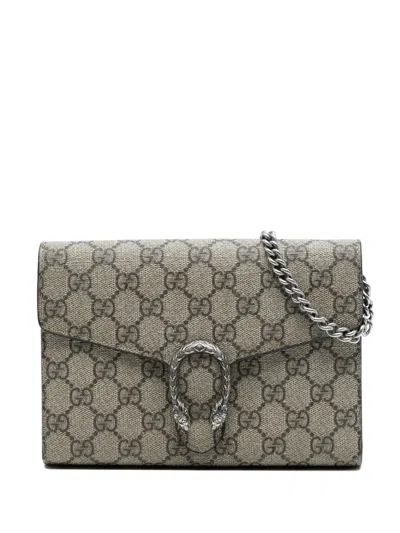 Pre-owned Gucci 2016-2025 Gg Supreme Dionysus Chain Wallet Crossbody Bag In Brown