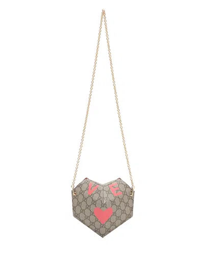 Pre-owned Gucci 2016-2025 Gg Supreme Heart Love On Chain Crossbody Bag In Brown