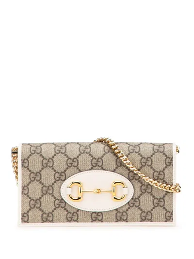 Pre-owned Gucci 2016-2025 Gg Supreme Horsebit 1955 Wallet On Chain Crossbody Bag In Brown