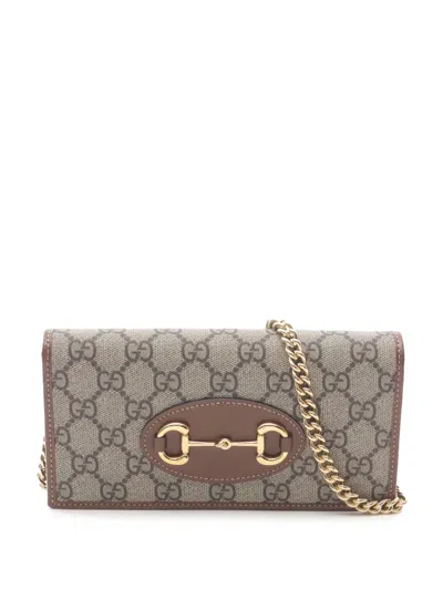 Pre-owned Gucci 2016-2025 Gg Supreme Horsebit 1955 Wallet On Chain Crossbody Bag In Brown