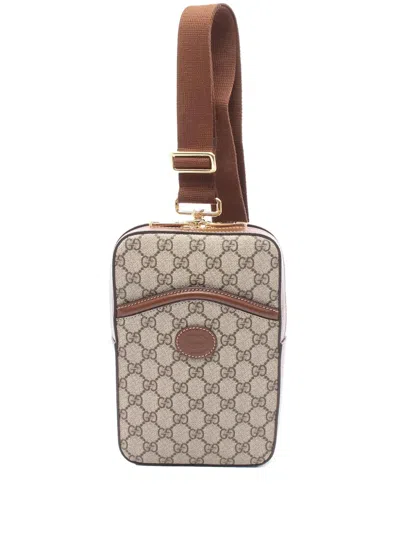 Pre-owned Gucci 2016-2025 Gg Supreme Interlocking G Sling Bag Crossbody Bag In Brown