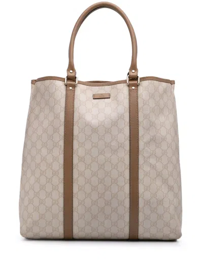 Pre-owned Gucci 2016-2025 Gg Supreme Joy Vertical Tote Bag In Brown