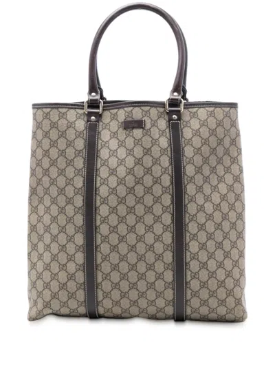 Pre-owned Gucci 2016-2025 Gg Supreme Joy Vertical Tote Bag In Brown
