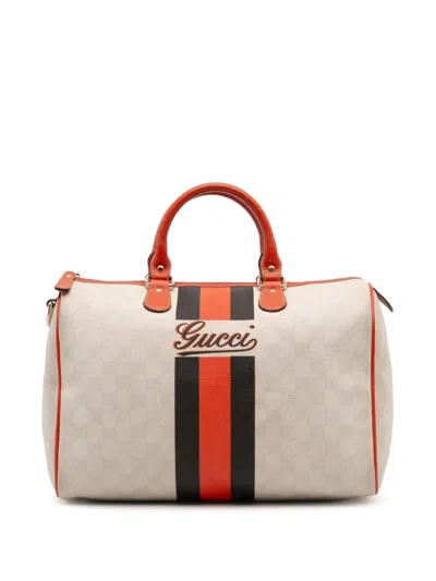 Pre-owned Gucci 2016-2025 Gg Supreme Joy Web Boston Bag In White
