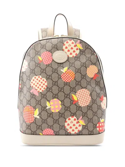 Pre-owned Gucci 2016-2025 Gg Supreme Les Pommes Apple And Heart Backpack In Brown