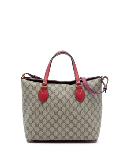 Pre-owned Gucci 2016-2025 Gg Supreme Linea A Foldover Tote Satchel In Brown